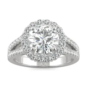 Round Hearts & Arrows Signature Split Shank Accented Halo Engagement Ring image, 