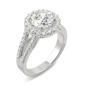 Round Hearts & Arrows Signature Split Shank Accented Halo Engagement Ring image, 