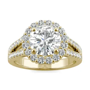 Round Hearts & Arrows Signature Split Shank Accented Halo Engagement Ring image, Round Hearts & Arrows Signature Split Shank Accented Halo Engagement Ring
