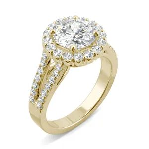 Round Hearts & Arrows Signature Split Shank Accented Halo Engagement Ring image, Round Hearts & Arrows Signature Split Shank Accented Halo Engagement Ring