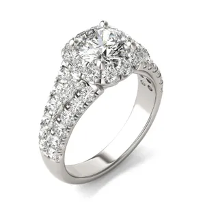 Round Brilliant Signature Pavé Accented Halo Engagement Ring image, 