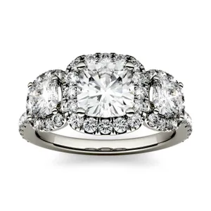 Cushion Three Stone Accented Halo Engagement Ring image, 