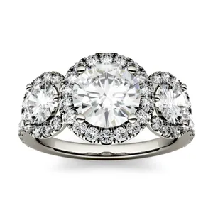 Round Brilliant Three Stone Accented Halo image, 