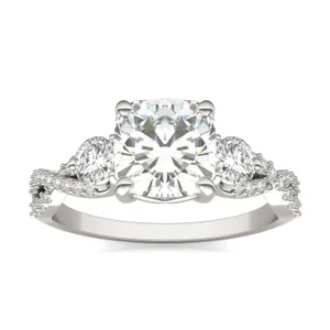 Cushion Twisted Accented Three-Stone Engagement Ring image, 