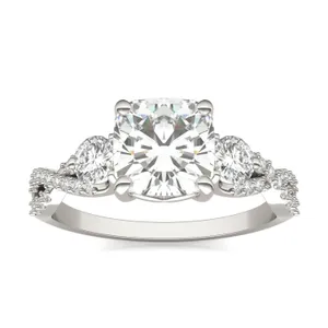 Cushion Twisted Accented Three-Stone Engagement Ring image, 