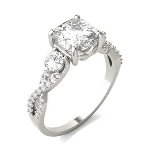 Cushion Twisted Accented Three-Stone Engagement Ring image, 