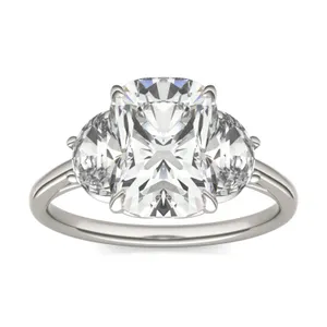 Elongated Cushion Signature Half Moon Three-Stone Engagement Ring image, 