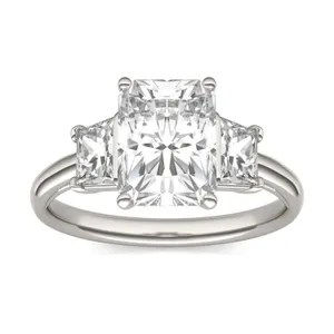 Radiant Signature Trapazoid Three-Stone Engagement Ring image, 