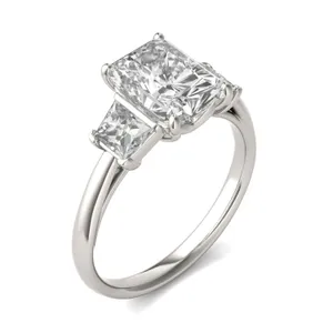 Radiant Signature Trapazoid Three-Stone Engagement Ring image, 