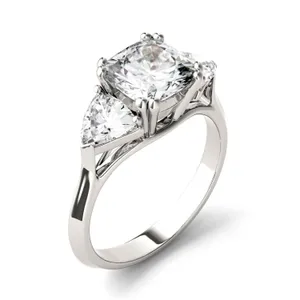 Cushion Traditional Trillion Three-Stone Engagement Ring image, 