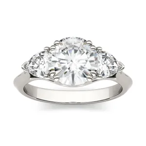 Round Brilliant Traditional Trillion Three-Stone Engagement Ring image, 