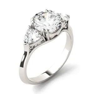 Round Brilliant Traditional Trillion Three-Stone Engagement Ring image, 