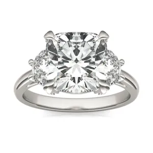 Cushion Hearts & Arrows Luxe Half Moon Three-Stone Engagement Ring image, 