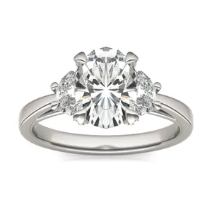 Oval Luxe Half Moon Three-Stone Engagement Ring image, 