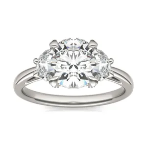 Round Hearts & Arrows Luxe Half Moon Three-Stone Engagement Ring image, 