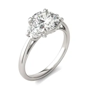 Round Hearts & Arrows Luxe Half Moon Three-Stone Engagement Ring image, 