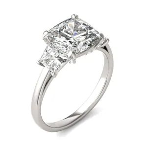 Cushion Hearts & Arrows Luxe Trapezoid Three-Stone Engagement Ring image, 