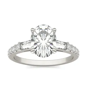 Oval Tapered Baguette Accented Three-Stone Engagement Ring image, 