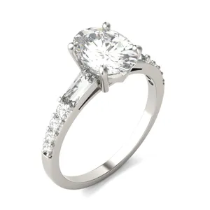 Oval Tapered Baguette Accented Three-Stone Engagement Ring image, 