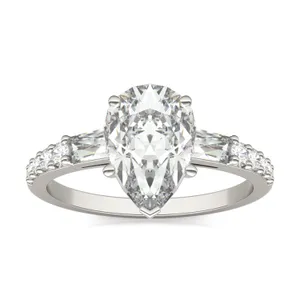 Pear Tapered Baguette Accented Three-Stone Engagement Ring image, 