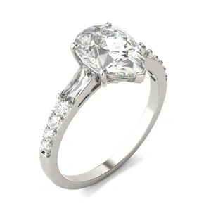 Pear Tapered Baguette Accented Three-Stone Engagement Ring image, 