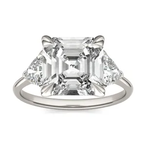 Asscher Claw Prong Trillion Three-Stone Engagement Ring image, 