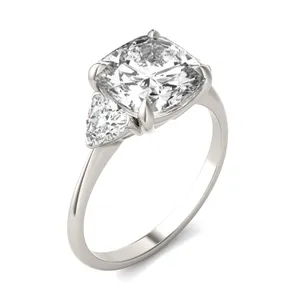 Cushion Claw Prong Trillion Three-Stone Engagement Ring image, 