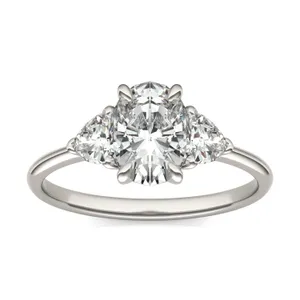 Oval Claw Prong Trillion Three-Stone Engagement Ring image, 