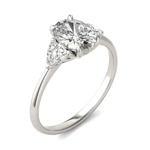 Oval Claw Prong Trillion Three-Stone Engagement Ring image, 