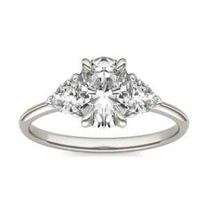 Oval Claw Prong Trillion Three-Stone Engagement Ring image, 