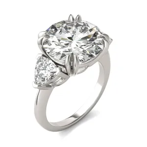 Round Brilliant Claw Prong Trillion Three-Stone Exotic Engagement Ring image, 