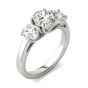 Round Brilliant Classic Trellis Three-Stone Engagement Ring Moissanite Engagement Ring image, 