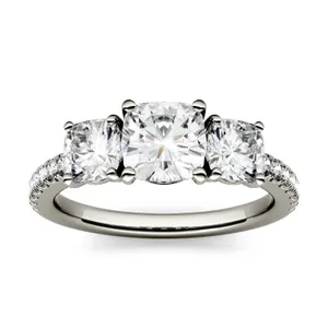 Cushion Trinity Accented Three-Stone Engagement Ring image, 