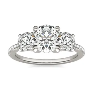 Round Brilliant Trinity Accented Three-Stone Engagement Ring image, 