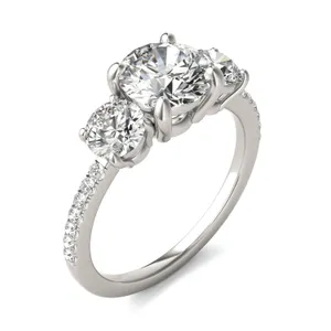 Round Brilliant Trinity Accented Three-Stone Engagement Ring image, 