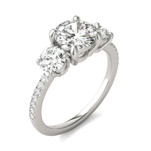 Round Brilliant Trinity Accented Three-Stone Engagement Ring Moissanite Engagement Ring image, 