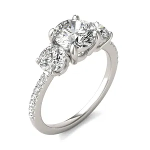 Round Brilliant Trinity Accented Three-Stone Engagement Ring image, 