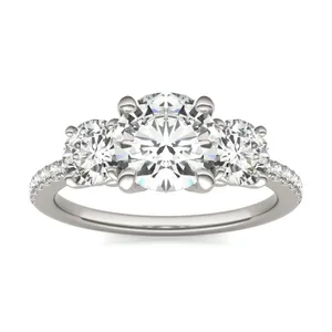 Round Brilliant Trinity Accented Three-Stone Engagement Ring image, 