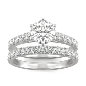 Round Brilliant Six-Prong Accented Cathedral Bridal Set image, 
