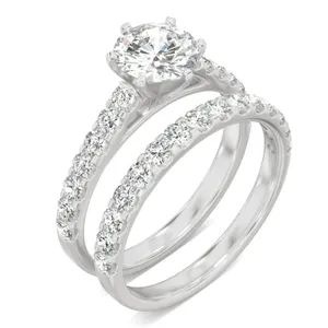 Round Brilliant Six-Prong Accented Cathedral Bridal Set image, 