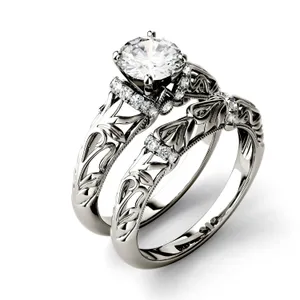Round Brilliant Rosaline Bridal Set Moissanite Engagement Ring image, 
