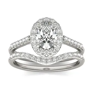 Oval Signature Accented Halo Bridal Set image, 