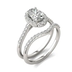 Oval Signature Accented Halo Bridal Set image, 