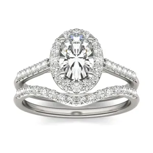 Oval Signature Accented Halo Bridal Set image, 