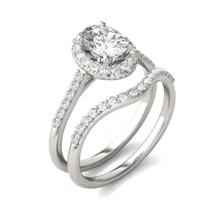 Oval Signature Accented Halo Bridal Set image, 