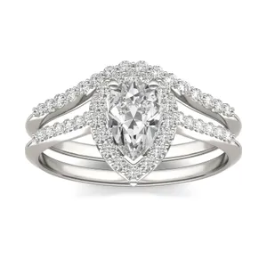 Pear Signature Accented Halo Bridal Set image, 