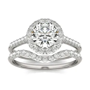 Round Brilliant Signature Accented Halo Bridal Set image, 