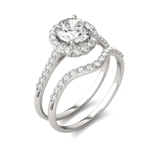 Round Brilliant Signature Accented Halo Bridal Set image, 