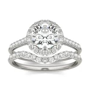 Round Hearts & Arrows Signature Accented Halo Bridal Set image, 