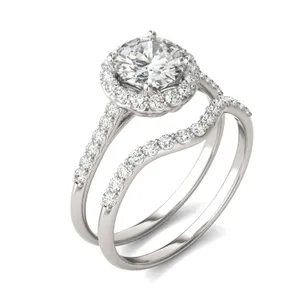 Round Hearts & Arrows Signature Accented Halo Bridal Set image, 